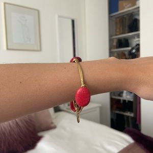 Bourbon and Bowties Red Three Stone Gold Bangle Bracelet